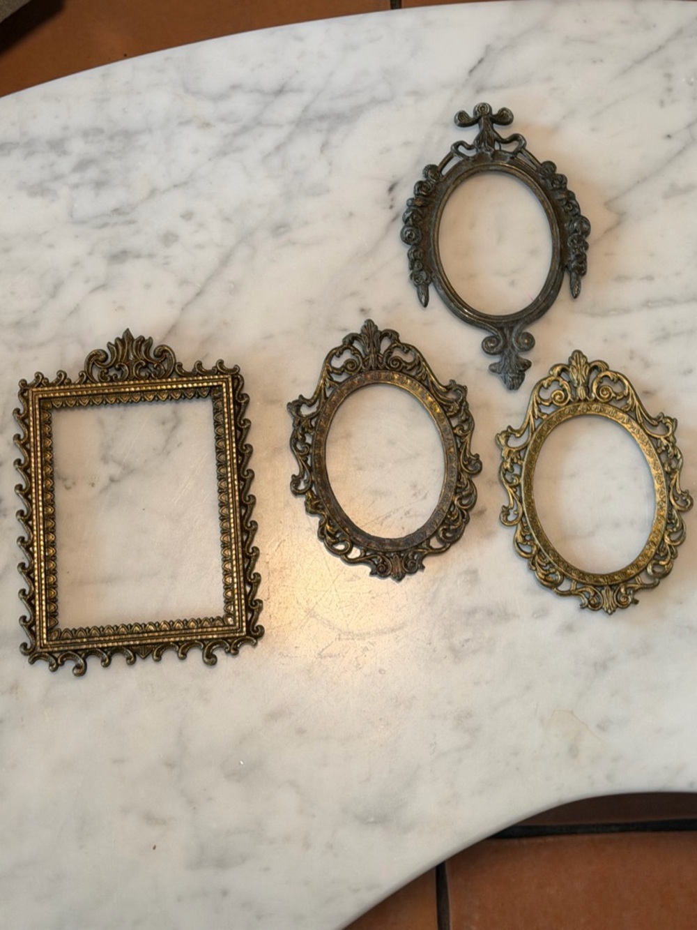 Set of 4 Vintage Petite Art Brass Wall Frames Patina No Glass or Back Gallery